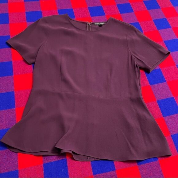 Eileen Fisher Zip Up Short Sleeve Top Plum Size 6 - Picture 3 of 7